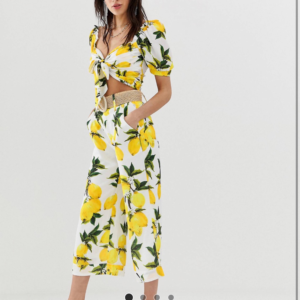 Dusty Daze High Waist Pants With Wicker Belt In Lemon Two-Piece